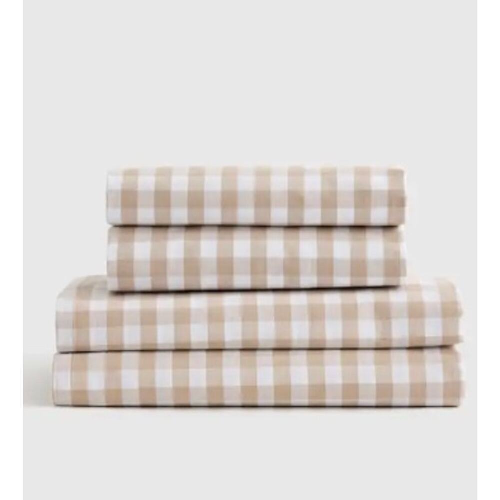 New! Quince Queen Organic Crisp Percale Cotton Gingham Duvet Set